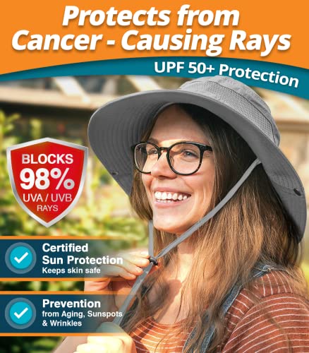 GearTOP Wide Brim Sun Hat for Men and Women - Mens Bucket Hats with UV Protection for Hiking. Sun Hat Women UPF 50+ (Light Grey, 7-7 1/2)