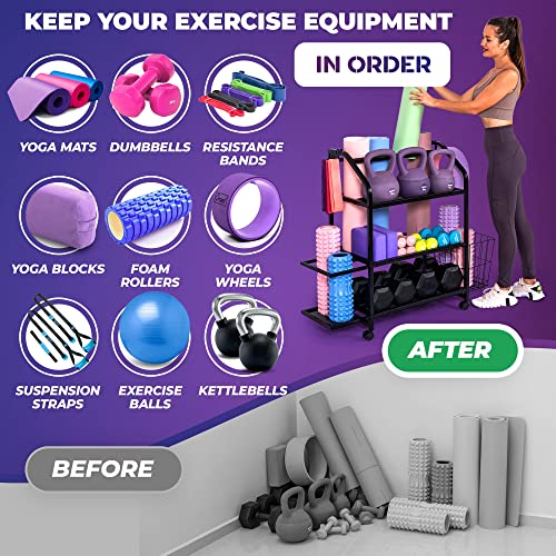 Grand Basics Home Gym Storage Rack for Yoga Mats - Easy to Assemble Weight Rack for Home Gym - Heavy-Duty Organizer for Dumbbells & All Workout Equipment - Gym Organization for Exercise Accessories