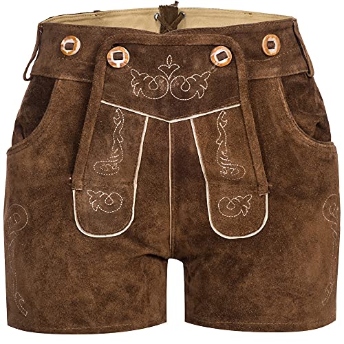 Gaudi-leathers Women's German Trachten Lederhosen Trousers Shorts Light Brown 34