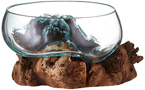 Cohasset Gifts Cohasset Mouth Molten 8 Inch Wide Natural Wood and Recycled Glass