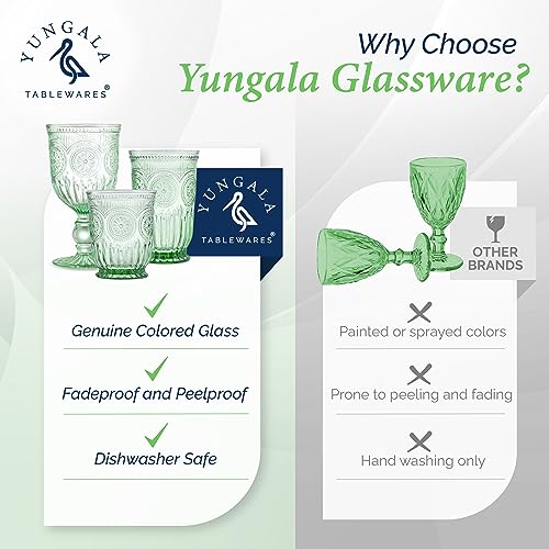 Yungala Green Wine Glasses Set of 6 Green Goblets Glassware or Colored Glassware