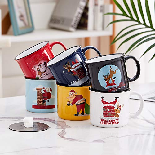 Bruntmor 14 Oz Christmas Coffee Mug Set 6 Mugs Gifts for Women Funny Santa