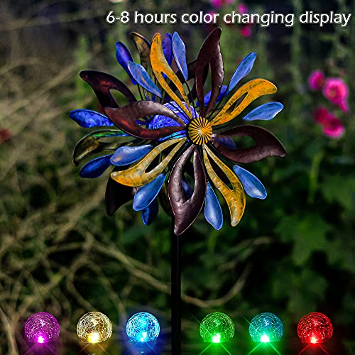Solar Wind Spinner Venetian 75in Multi-Color Seasonal LED Lighting Solar Powered Glass Ball with Kinetic Wind Spinner Dual Direction for Patio Lawn & Garden, Easy to Assemble and LED Color Changing