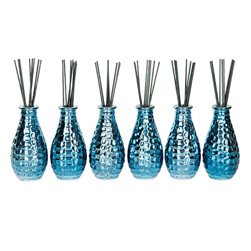 East Creek 8 Oz Glass Bottles Set of 6 Blue With 48 Dark Grey Fiber Sticks Blue