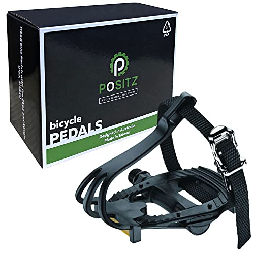 Positz Road Bike Pedals With Toe Clips and Straps