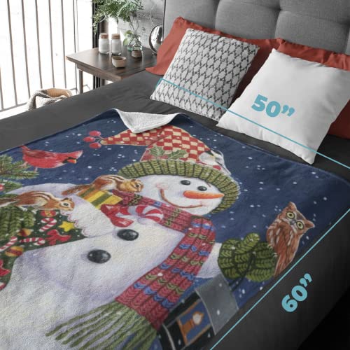 Dawhud Direct Christmas Fleece Blanket for Bed 50x60 Inch X Snowman and Lantern