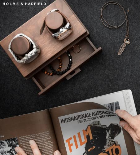 Watch Display Case For Men - Watch Box Organizer For Men With Walnut Finish - Unique Watch Holder For Men Display Stand