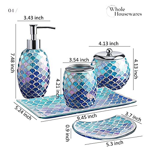 Bathroom Accessory Set 5-Piece Decorative Glass Bathroom Soap Dispenser Set
