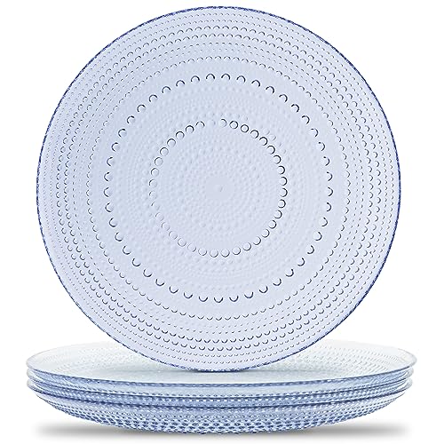 Yungala Blue Glass Plates Set of 4 Hobnail Plates With Dot Pattern Blue Glassware
