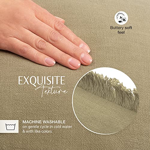 INSPIRED IVORY Decorative Linen Pillow Cover 20x20 Inch - Khaki Green Throw Pillow Cover with Fringe & Invisible Zipper - Soft Solid Cushion Cover for Sofa, Couch, Bed Decor, Single Sham (50x50cm)