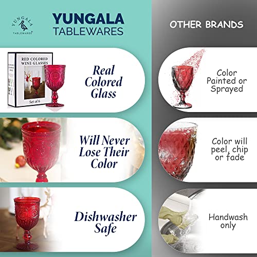Yungala Red Wine Glasses Set of 6 Vintage Dishwasher Safe Sunflower Party
