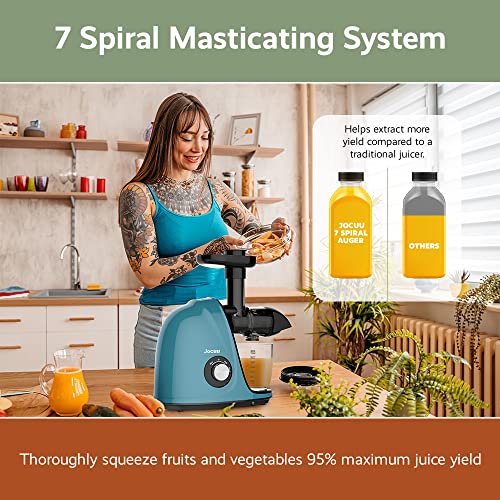 Jocuu Slow Masticating Juicer with 2-Speed Modes - Cold Press Juicer Machine - Quiet Motor & Reverse Function - Easy to Clean Juicer Extractor - Juice Recipes for Fruits & Vegetables (Black)