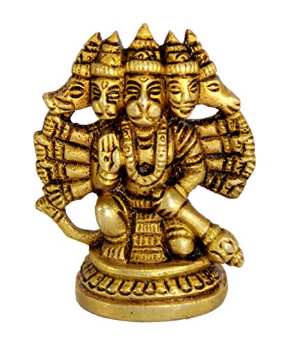 eSplanade Brass Panchmukhi Hanuman Anjaneya Pavan Putra Bajrangbali Idol Murti Moorti Statue (2.5 Inch)