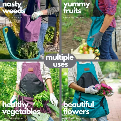 Gardening apron with pockets for women & men --100% Canvas with quick release lower pocket -- great gardening gift - Grace and August
