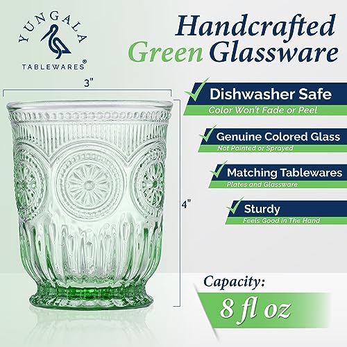 Yungala Green Glassware Set of 6 Green Drinking Glasses Glass Cups Dishwasher Safe