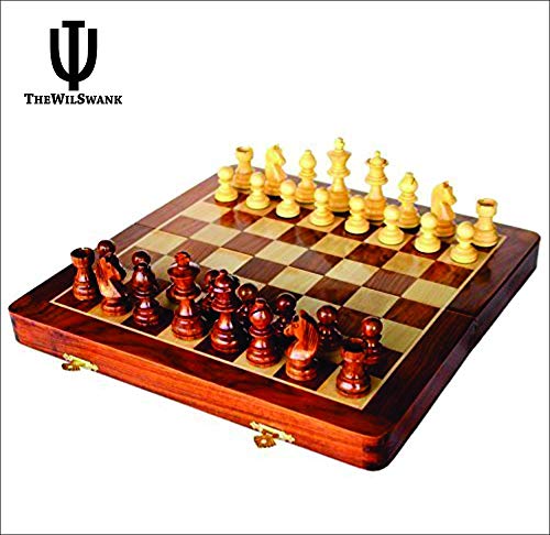 THE WILSWANK 10 x 10 Inch Premium Foldable Magnetic Chess Set with Free Chess Bag and Strategy Guide Book (How to Play Chess)
