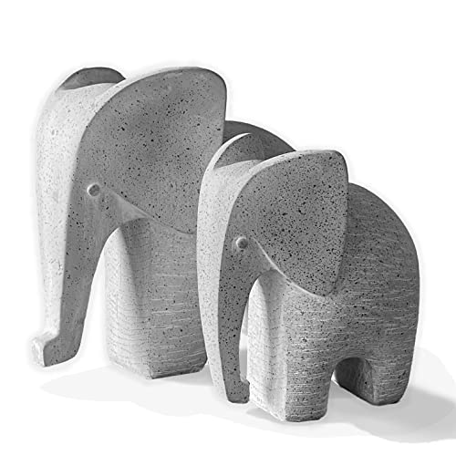 Huey House Elephant Sculptures 2Pcs (6" H & 5" H) Handcrafted Shelf