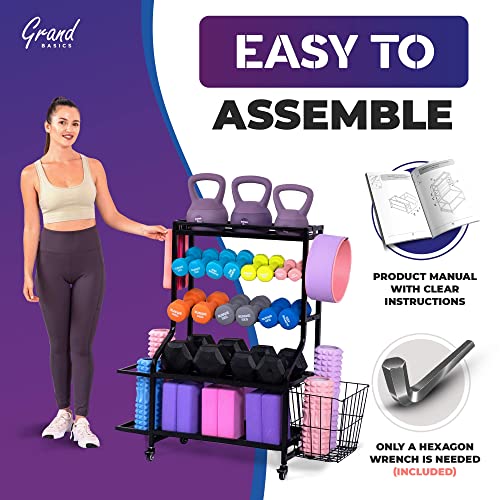 Grand Basics Home Gym Storage Rack for Dumbbells - Easy to Assemble Weight Rack for Home Gym - Heavy-Duty Organizer for Kettlebells & All Workout Equipment - Gym Organization for Exercise Accessories