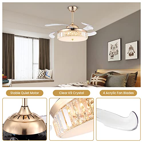 Crossio Crystal Ceiling Fan With Lights Dimmable Led Fans Room 42 Inch