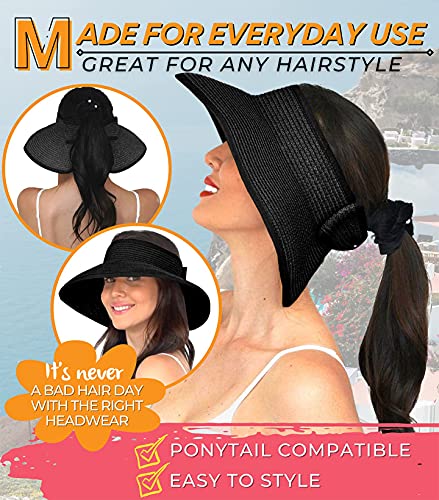 GearTOP Roll Up Sun Hat for Women - Wide Brim Foldable Beach Sun Hats for Women UV Protection Roll Up Visors - (Black)