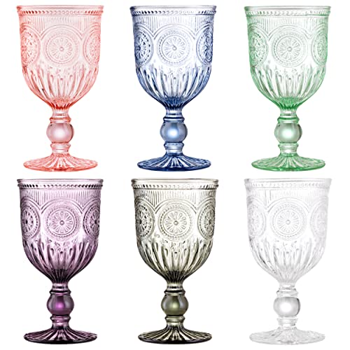 Set of 6 Yungala Colored Wine Glasses Solid Glass Colors Dishwasher Safe