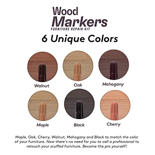 Katzco Wood Furniture Repair Kit Wood Markers For Scratches - Set of 13 - Markers and Wax Sticks with Sharpener - Wood Floor Scratch Remover Cover-Up for Tables, Desks
