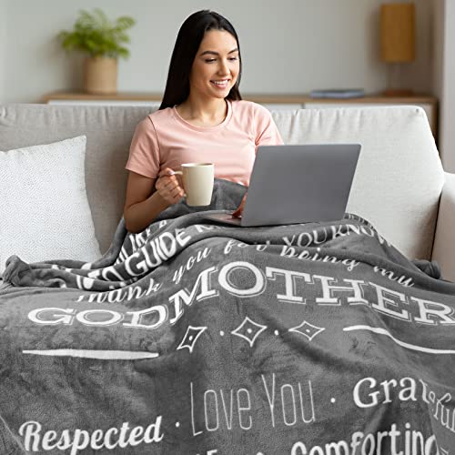 Godmother Gift, Godmother Blanket from Godchild, Godmother Mothers Day Gifts from Godson, Goddaughter for Birthday, God Mother Throw 60 x 50 Inches (Grey)