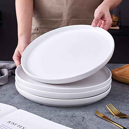 Bruntmor 11" Ceramic Plate Set of 4, Cute Round White Ceramic Salad Plate For Kitchen Plate, Ceramic Dinner Plate Dish Set, Christmas or Thanksgiving Ceramic Plates
