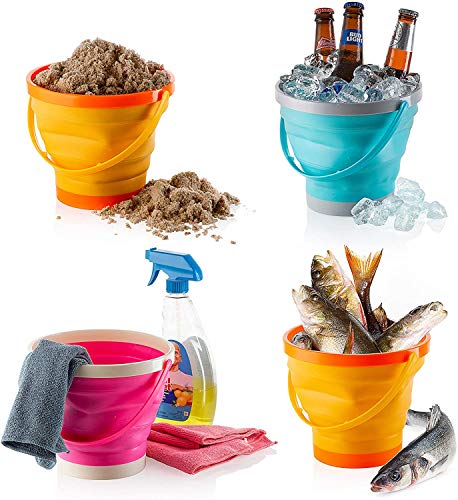 Top Race 3pack Collapsible Buckets 1.5 Gallons Beach Use Foldable Pails