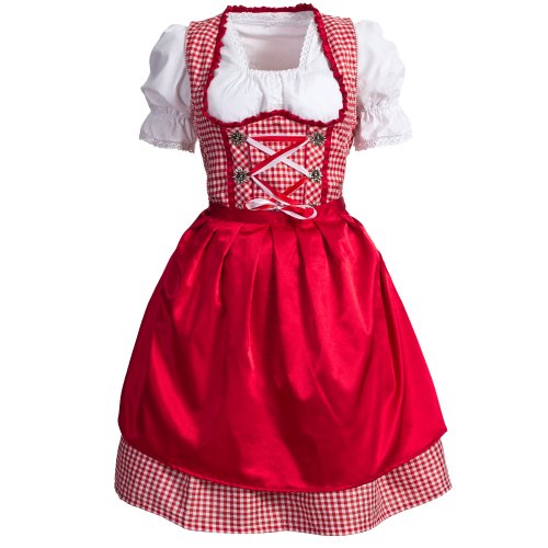 Gaudi-leathers Women's Set-3 Dirndl Pieces Checkered 46 Red/White