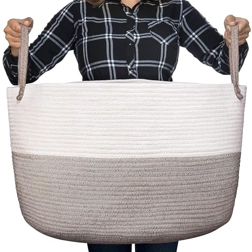 Luxury Little XXXL Nursery Storage Basket Cotton Rope Handles 22x22x14 Inch
