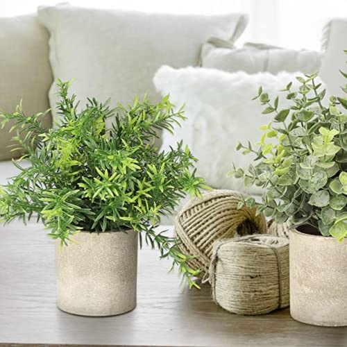 Velener 2pcs Artificial Potted Rosemary Plants Rustic Desk Plant Office