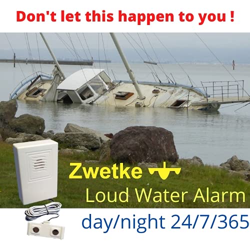 Zwetke Water Leak Detector 12vdc for Boats & RV - Loud Water Alarm with Detachable 5ft Cord Sensor - no Internet or Battery Needed – Up-gradable with Optional