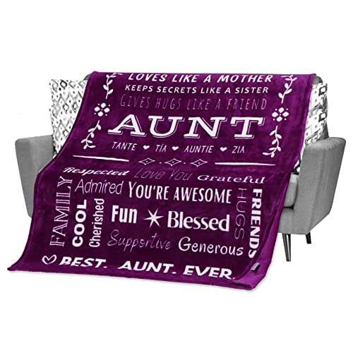 Aunt Gifts from Niece or Nephew, Aunt Throw Blanket, Presents for Aunts for Birthday or Thank You Gift for Auntie, Tia Gifts (Purple, Fleece)