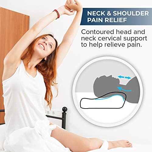 Contoured Orthopedic Memory Foam Pillow for Neck and Shoulder Pain Relief Support - Cool Blue Foam - Ergonomic, Cervical Pillows for Side, Back, Stomach Sleepers – Premium Bedding - Free Sleeping Mask