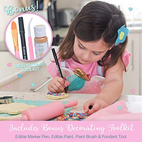Kids Cookie Baking Set for Girls - Incl. Unicorn Apron, Cookie Cutters, Complete Cooking Kit With 14 Pieces Gifts For Girls Age 4-12