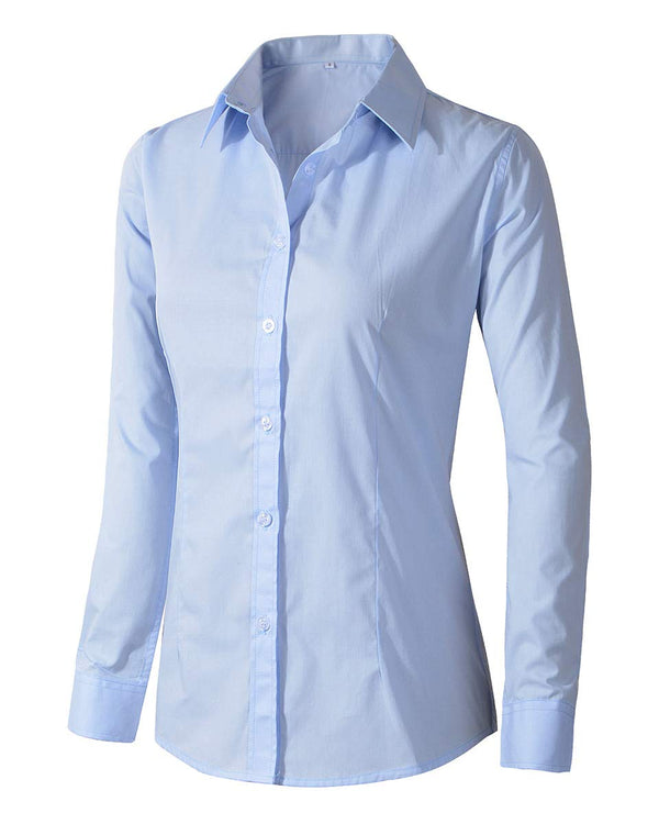 Women's Formal Work Wear White Simple Shirt 225 Light Blue Medium Shirts