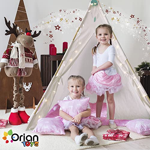 Orian Toys Teepee Tent for Kids: Child’s Indoor Outdoor Canvas Fairytale Tipi Playroom, LED Star Lights, Easy Assembly, 59 by 45 Inches, Ages 3+