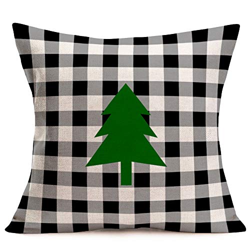 Hopyeer Pack 4 Christmas Grid Throw Pillow Covers & Case 18x18 Festiva 16