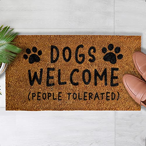 Dogs Welcome People Tolerated Doormat 30x17 Inch, Dogs Welcome Door Mat, Dogs Welcome Entrance Mat Thick Non-Slip, Dogs Welcome Coir Mat, Funny Welcome Mat with Dogs, Dog Welcome Mat for Front Door