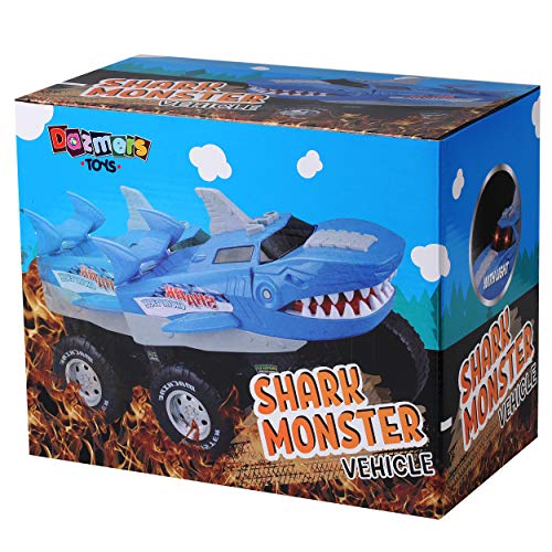 Powerful Shark Chomper Monster Truck- Battery Powered Shark Car Lights Up with Revving Engine Sounds and Pops Wheelies - Great Gift for Boys and Girls Ages 3+
