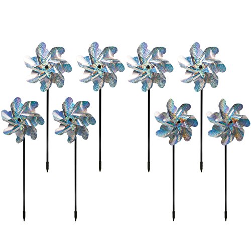 Bird Blinder Repellent Pinwheels Set of 8 Holographic Spinners Silver