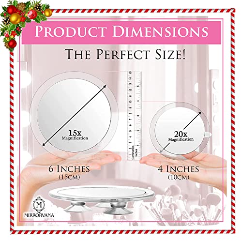 MIRRORVANA 20X & 15X Magnifying Mirror Set Combo with 3 Suction Cups Each 6-Inch and 4Inch Wide Clear