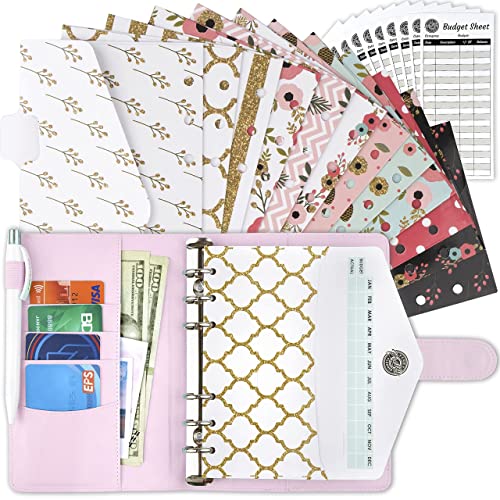 A6 Binder and Budget Envelopes + Bonus Stickers, Budget Binder with Cash Envelopes for Budgeting, Mini Cash Envelope (Pink)