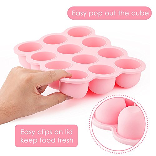Samuelworld Baby Food Storage Container, 12x2.5oz - 12 Portions Freezer Silicone Tray with Lid Pink