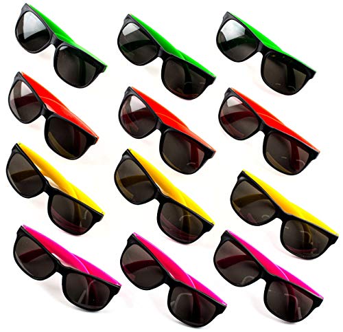 Kids Sunglasses With UV Protection - 24 Pack - Kids Sunglasses Party Favor - Bulk Pool Party Favors, Goody Bag Fillers, Beach Party Favors, Bulk Party Pack of 2 Dozen in 4 Neon Colors