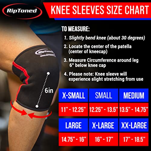 Knee Sleeve 7mm - By Rip Toned (1) - Compression Support for Weightlifting, Powerlifting, Xfit, Squats, Pain Relief & Strength Training (SEE SIZING GUIDE - XXXL Black)