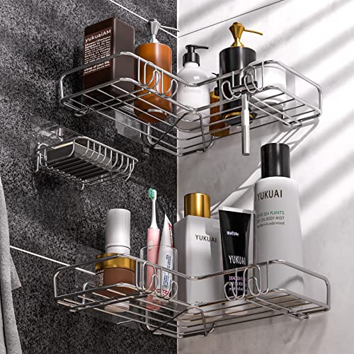 Vdomus Corner Shower Caddy Shelf Traceless Steel Shampoo Holder 3 Pack