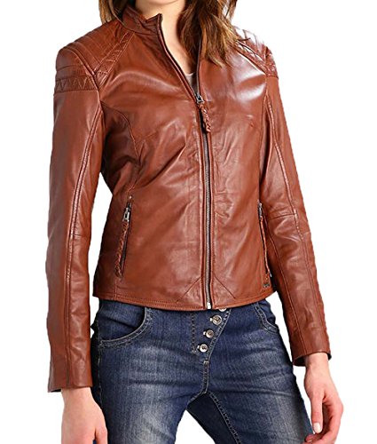 Captain Cory Womens Fringed Brown Leather Jacket Biker Style Medium