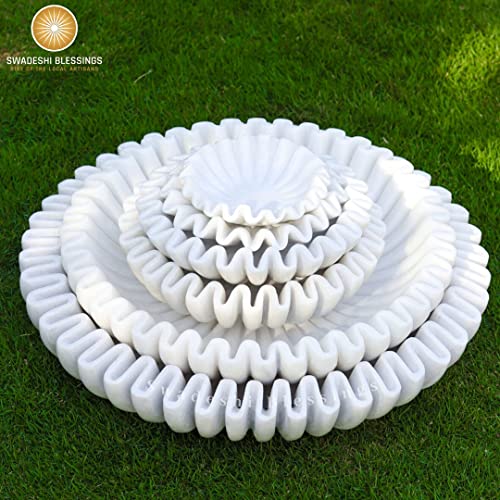 Swadeshi Blessings Handcrafted Marble Ruffle Bowl/antique Scallop Bowl 9 Inches